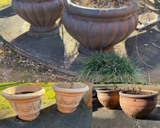 ( 2 ) Sets Plastic Planters
( 1 ) Pair Terra Cotta w/Fish Motif Planters