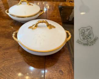 2 Antique Schwarzburg Porcelain Covered Vegetable Bowls