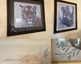 Signed/Numbered Framed Harold Rigsby Tiger & Koala Bear Prints 