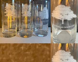 Set 6 Glass Tumblers Etched Trees