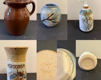 Handmade Signed Pottery 
Spoons-Signed ( Michael Padgett ) 
Soap Pump-Signed ( Miller Walton )