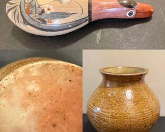 vintage Tonala Mexican folk art hand-painted pottery duck figurine 
Handmade Pottery Vase from The Velvet Hammer