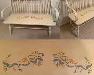 White Stenciled Bentwood Bench