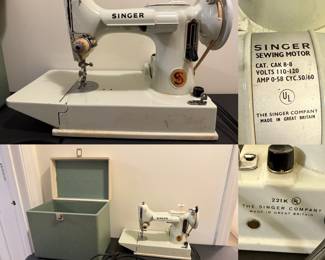 Singer Featherweight 221K White Sewing Machine New Belt with Case Sealed Motor
