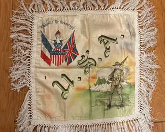  military "sweetheart" or "mother" souvenir pillow cover. These items were often sent home by soldiers during World War I and World War II