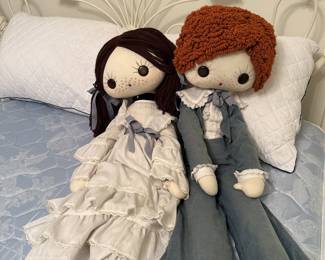 Pair Vintage 1975 Little Vogue Pattern Handmade Beg Eyed Dolls 32” Rag Dolls