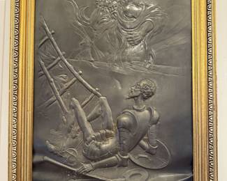 Rare  Vintage Don Quixote Bas Relief
Metal Panel