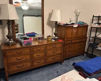 White Fine Furniture dresser/mirror and tall boy.  Matching king headboard/frame shown in separate picture.