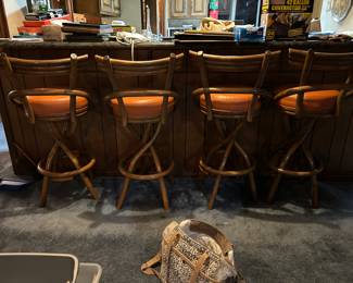 Rattan bar stools.