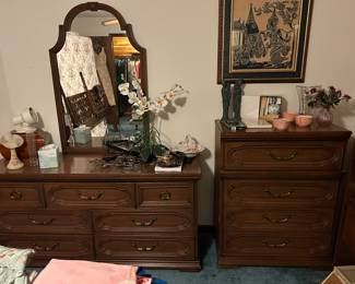 Johnson Carper dresser/mirror and 4 drawer highboy.  Matching bedside tables in separate picture.