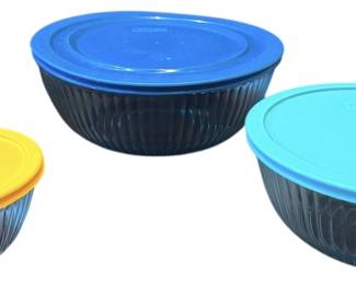 Pyrex Ribbed Glass Mixing Bowl Set 