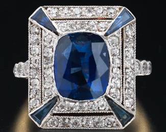 14K and Platinum Sapphire and Diamond Ring 