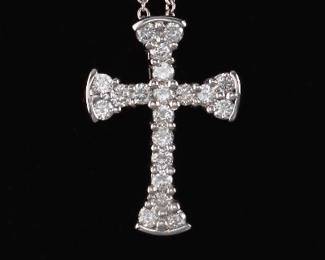 18K White Gold Diamond Cross on 18K Chain