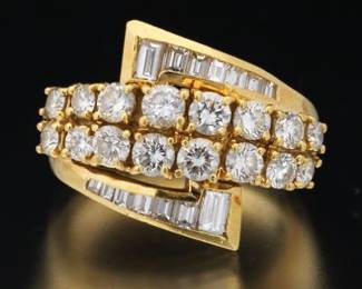 Ladies Gold and Diamond Bypass Ring 