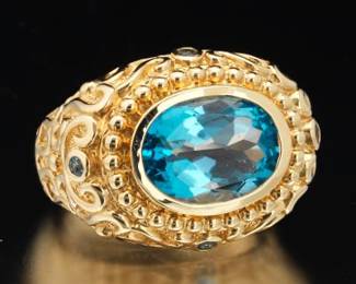 Ladies Gold and London Blue Topaz Ring 