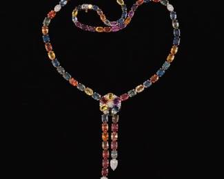 14K Yellow Gold Sapphire and Diamond necklace