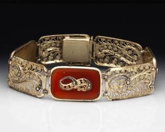 Swedish Silver, Sterling Marcasite and Carnelian Bracelet