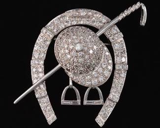 Impressive Platinum, Gold and Diamond Equestrian Articulated Pin brooch 