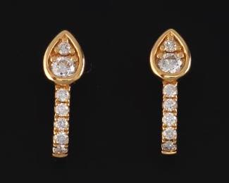 Ladies Pair of Gold and Diamond Scroll Earrings 