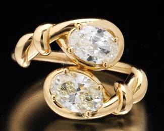 18K Gold Bypass Style Ring With GIA Certified Diamonds