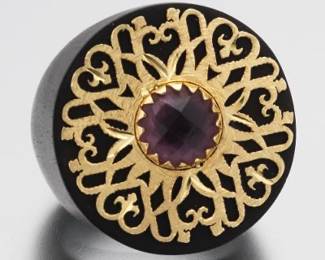 Golden Clef International Gold, Amethyst and Exotic Wood Fashion Ring 
