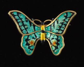 Ladies Exquisite Gold and Enamel Butterfly Pin Brooch 