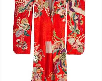 Japanese Retro Silk Phoenixes Kimono