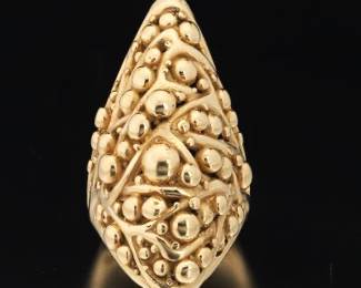 Ladies Gold Lozenge Organic Design Flared Ring 