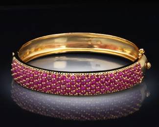Ladies Vermeil Gold on Sterling Silver and Ruby Bangle 