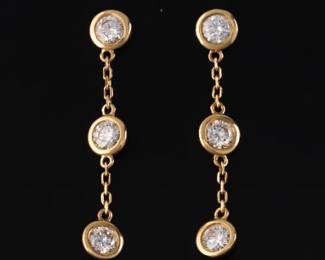 14K Yellow Gold and Diamond Earrings.