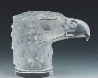 Lalique France Frosted and Clear Crystal Car Mascot Tete dAigle Eagles Head