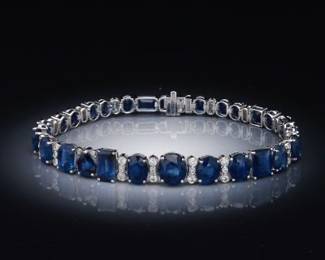 14K White Gold Diamond and GIA Certified Sapphire Bracelet