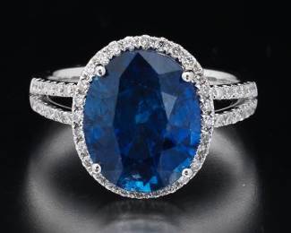 18K White Gold GIA Certified Madagascar Sapphire and Diamond Ring
