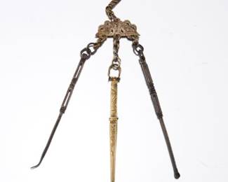 Chinese Antique Gilt Silver Opium Chatelaine, ca. Late Qing 