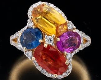 14K Yellow Gold Sapphire and Diamond Ring