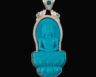 Sajen Sterling Silver, Turquoise Colour Buddha and Gem Stones Large Pendant 