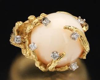 Ladies Gold, Angel Skin Coal and Diamond Organic Design Ring 