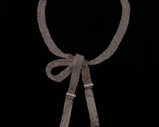 Ladies Gold and Diamond Long Mesh Free Necklace 