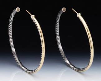 David Yurman 18K and Sterling Oversized Hoop Earrings