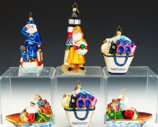 Six Christopher Radko Ornaments, Nantucket Collection