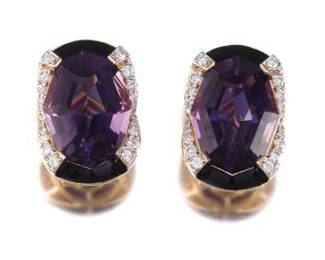 14K Yellow Gold Diamond and Amethyst Earrings