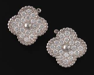 Ladies VCA Vintage Alhambra Style 18K Gold and Diamond Earrings 