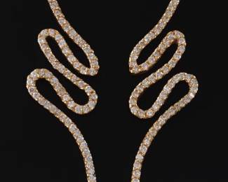 Ladies Pair of Gold and Diamond Serpentine Earrings 