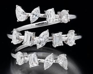 Ladies Gold and Multi Shape Cut Diamond Spiral Fashion Ring 