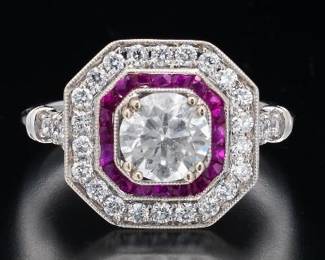 14K White Gold Ruby and Diamond Ring