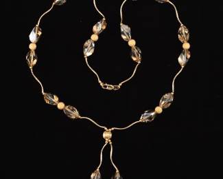 Ladies Gold and Smoky Quartz Stations Necklace 