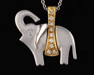 18K Tuotone Elephant Pendant On White Gold Chain