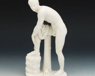 Vintage Hermes Fastening his Sandal cabinet Sculpture, after Antiquity 