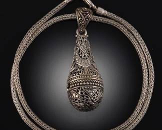 Sarda Sterling Silver Braided Chain with Oversized Pendant Perfume Vail Locket 