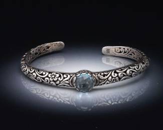 Ladies Sterling Silver and Briolette Cut Crystal Bangle 